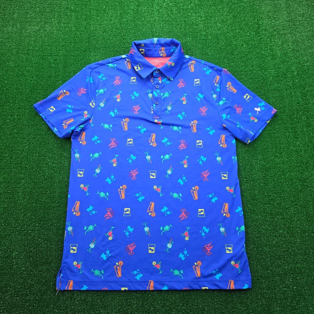 Birdie Bound Golf Performance Polo Shirt Mens Small Blue The Bartender Cocktail